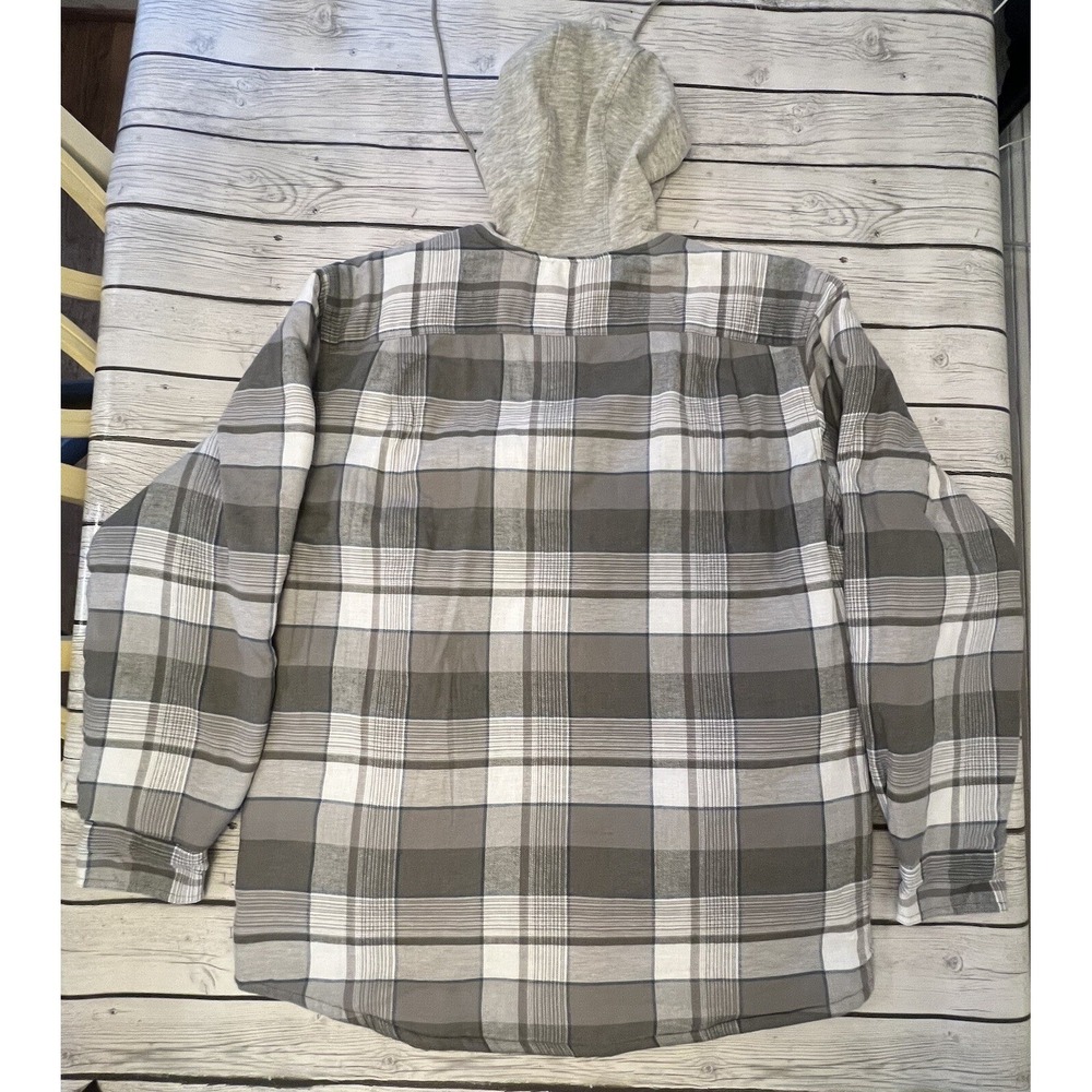 Wrangler Authentics Flannel Hooded Insulated Button-Up Jacket Mens L Gray Plaid - Picture 7 of 9